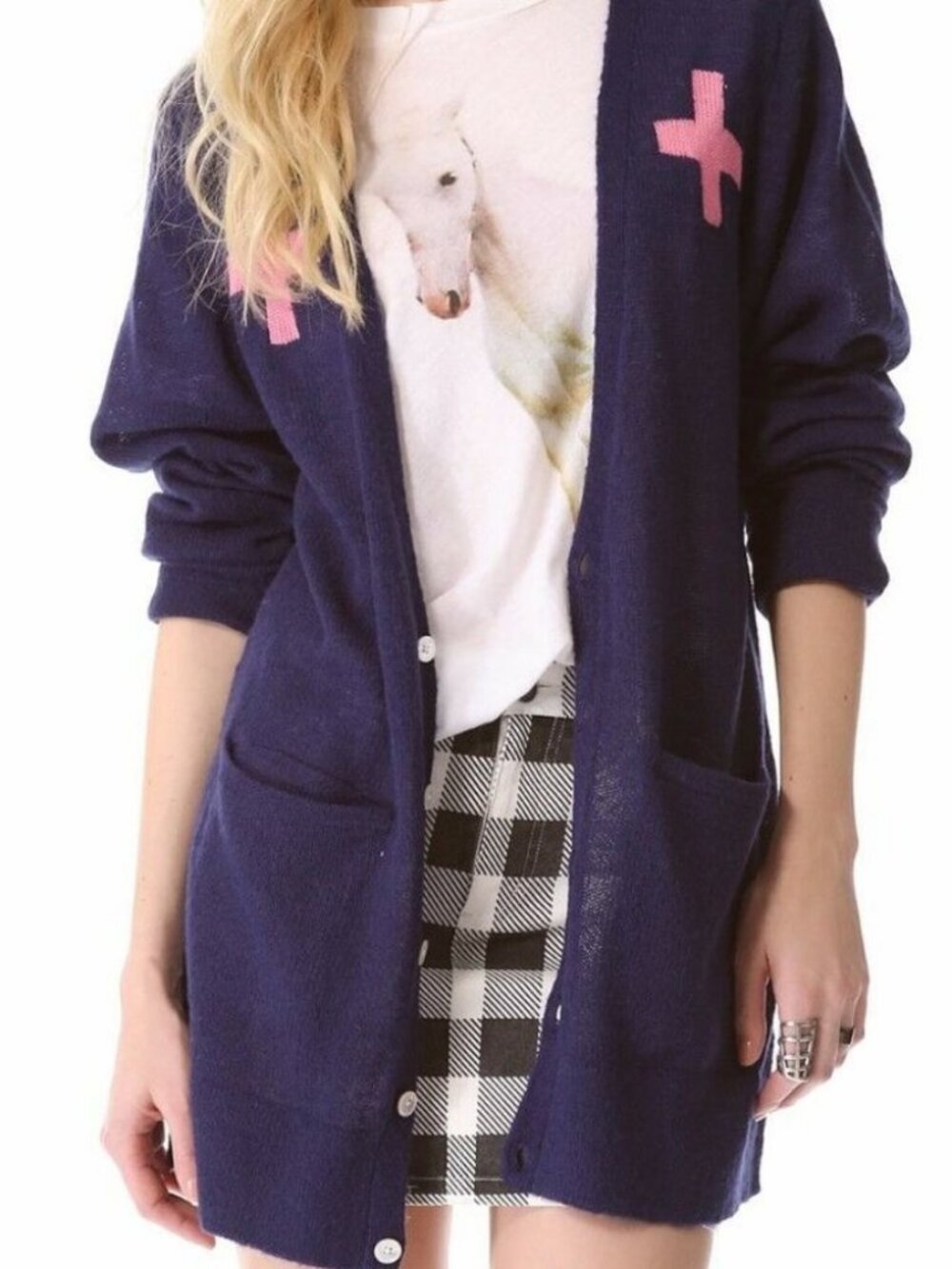 Wildfox Blue Pink Nurse Cross Love Saves Lives Cardigan Sweater Top S